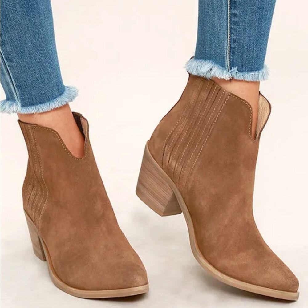 Steve Madden Webster Suede Leather Western Ankle Booties Tan Size 6M